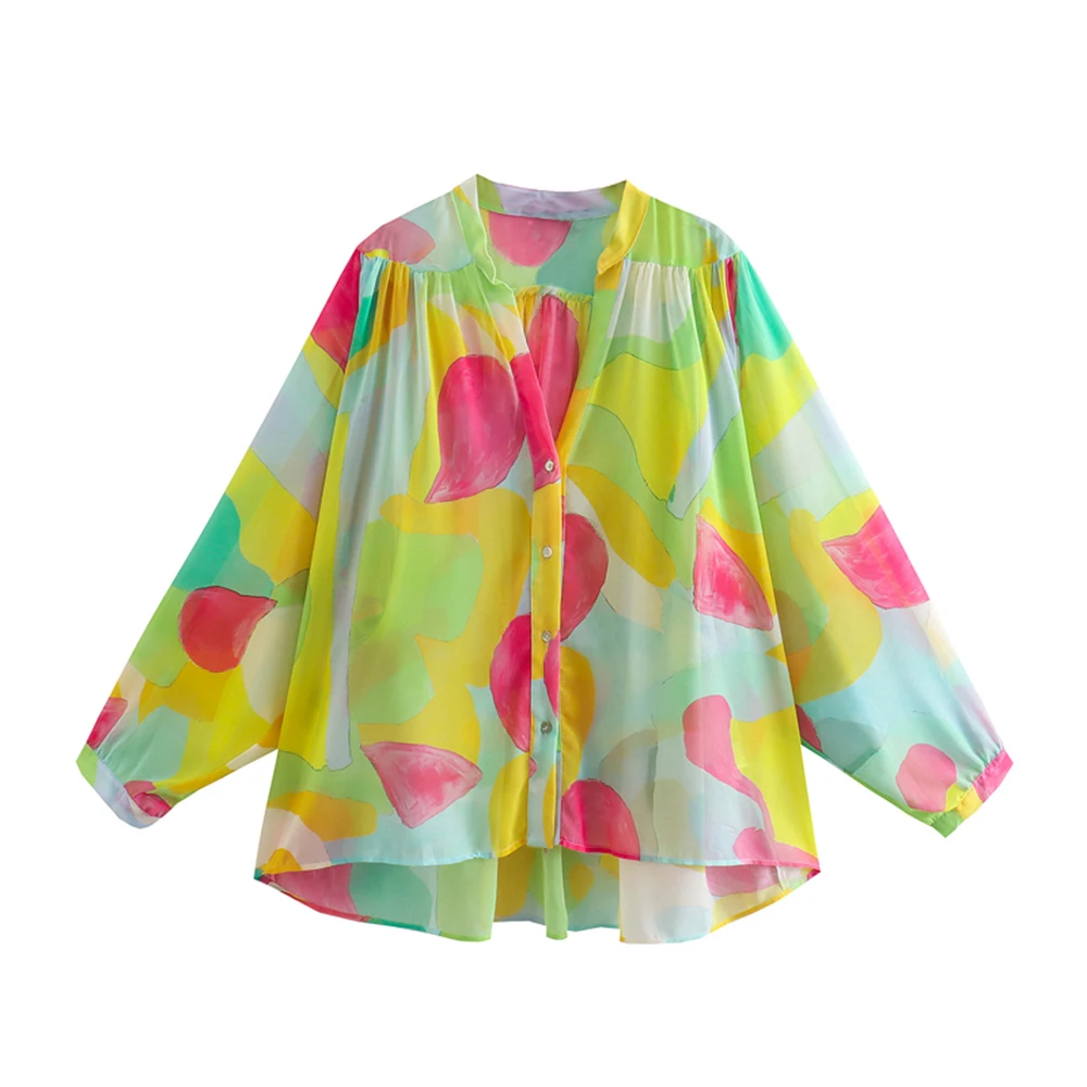 

Летняя новая модная темпераментная свободная повседневная женская рубашка PB & ZA2022 с длинным рукавом, разноцветный топ с принтом