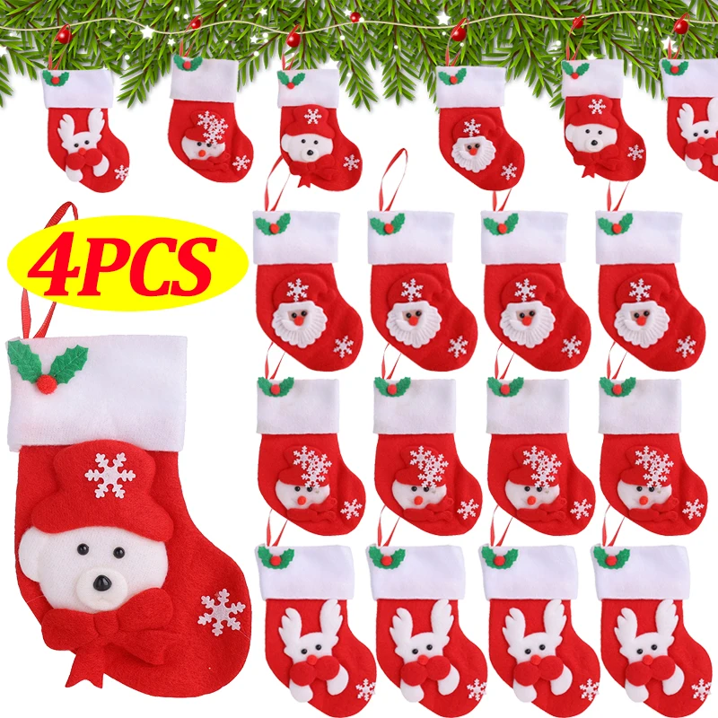 

Christmas Stock Cutlery Bag Santa Claus Stock Cartoon Snowman Knife Fork Cover Xmas Tree Pendant Decor Home Table Decorations