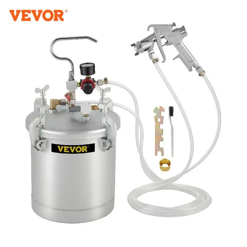 VEVOR 10L / 2.5 Gallon Pressure Paint Pot Sprayer Tank with Spray Gun & Hose for Home Exteriors or Commercial Painting Spraying