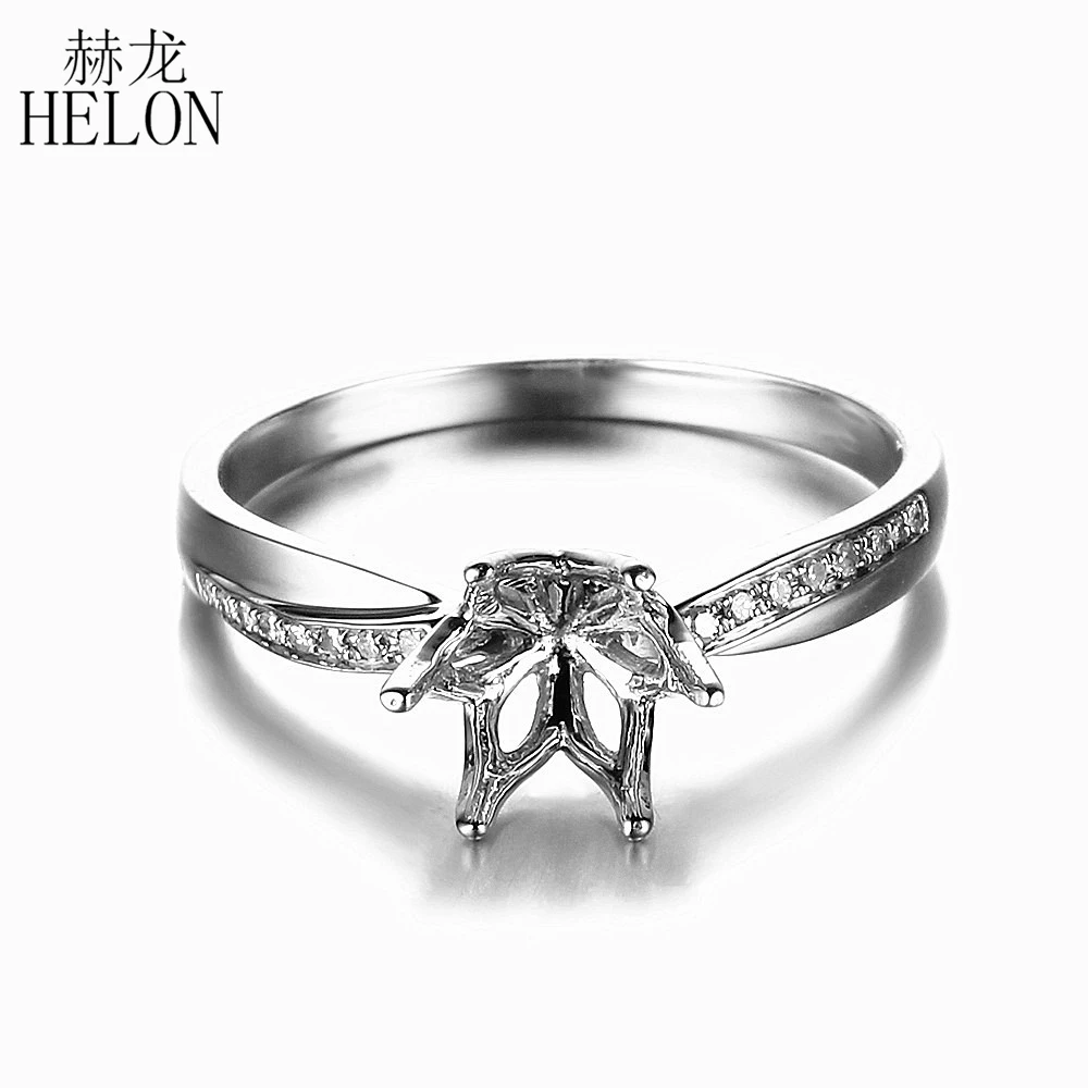 

HELON 6.5-7mm Round Solid 14K 10k White Gold Natural Diamonds Semi Mount Engagement Ring Setting Women Exquisite Jewelry Gift