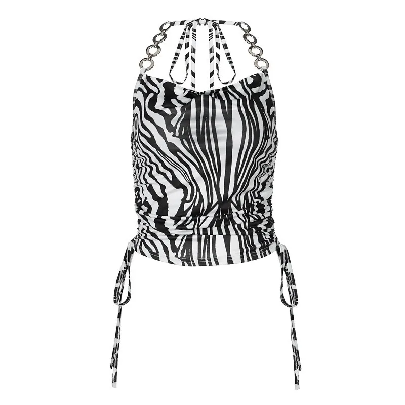 YINGDINGST Women Halter Lace-up Camisole Party Y2K Zebra Pattern Cropped Chain Drawstring Corset Sexy Bralette Camis Streetwear images - 6