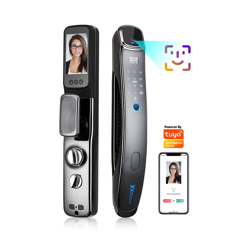 

New Arrival OEM/ODM Digital Face Recognition Biometric Safety Smart Tuya wifi Fingerprint Door Lock with Camera