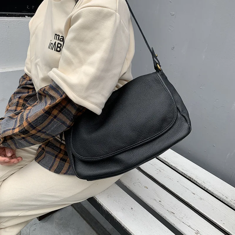 Bag Fashion Large Capacity Cowhide Single Shoulder Crossbody  Armpit Bag