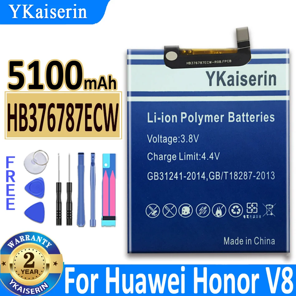 

5100mAh YKaiserin battery HB376787ECW For Huawei Honor V8 Replacement Bateria Free Tools +Tracking Number