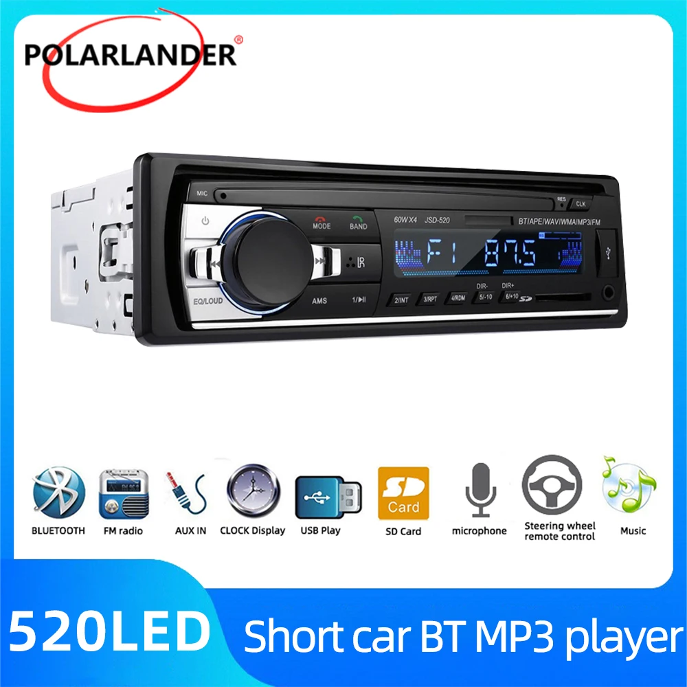 

FM/SD/USB/AUX автомобильное стерео радио несколько EQ MP3-плеер JSD 520 1 DIN 12 В головное устройство Bluetooth MP3-плеер