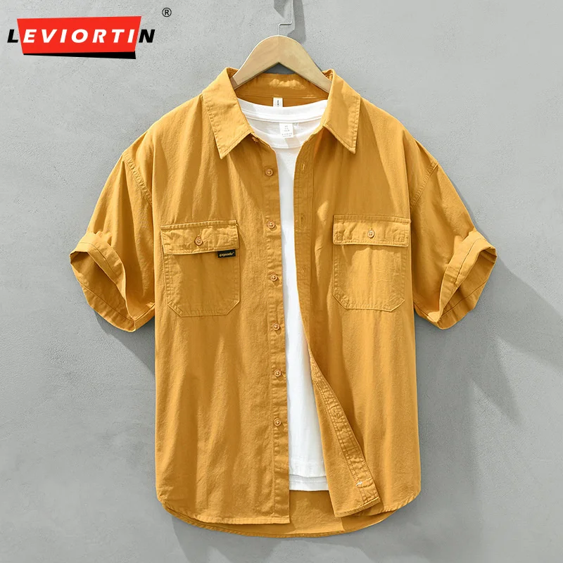 

Мужская рубашка-карго в стиле ретро, хлопковая униформа, повседневные Рабочие Рубашки в стиле сафари, мужские Красивые модные Универсальные свободные топы