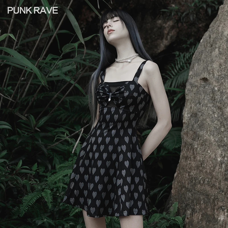 Панк Рейв Женское Сексуальное Платье на Каркасе с Перекрестными Бретелями Влюбленной Девушки Мини.