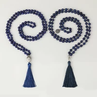 oaiite 2 pcsset natural lapis lazuli stone knotted necklace for men and woman 108 mala rosary beaded necklaces prayer jewelry