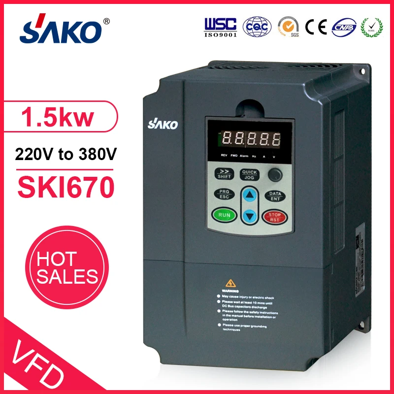 

SAKO SKI670 1.5KW 2HP VFD 220VAC INPUT 380VAC OUTPUT Variable Frequency Inverter