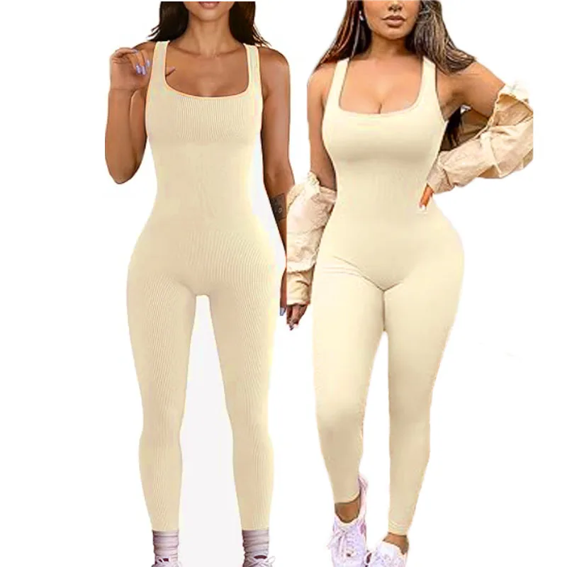 GUUDIA с квадратным вырезом бесшовные ребристые цельные комбинезоны без рукавов