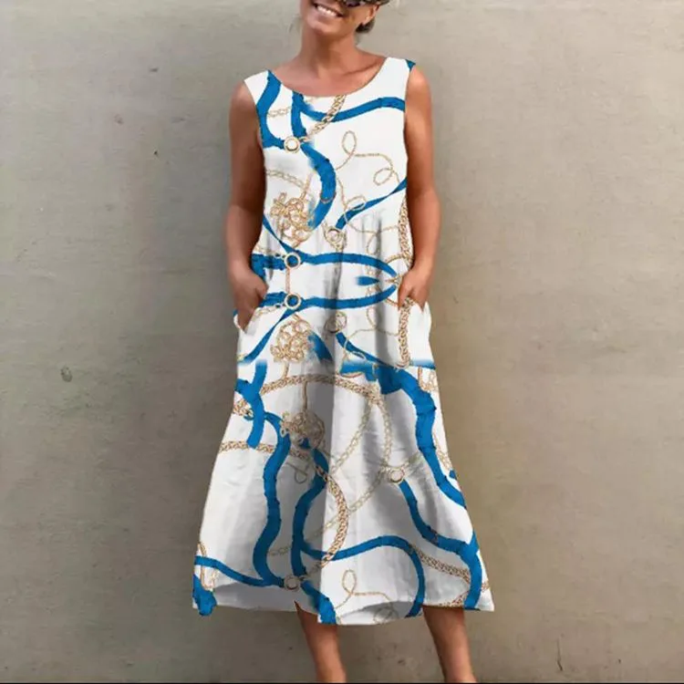 

Dress 2022 Women Casual Print Tie-dye Sexy Sleeveless Suspender Loose Long Dresses Elegant Office Maxi Dress Vestido De Mujer