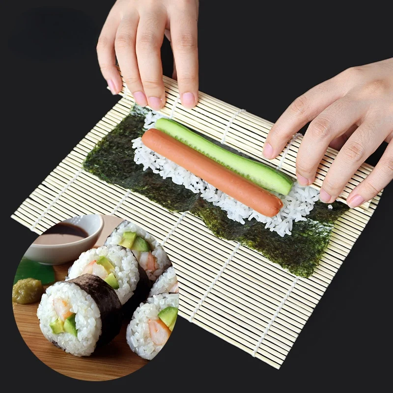 

Sushi Tools Sushi Rolling Roller Bamboo Material Rolling Mats Sushi Maker DIY and A Rice Paddle Japanese Foods