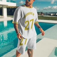 summer sports suit for men oversized t shirt sets simple style basketball number print male clothing short sleeve tops shorts
