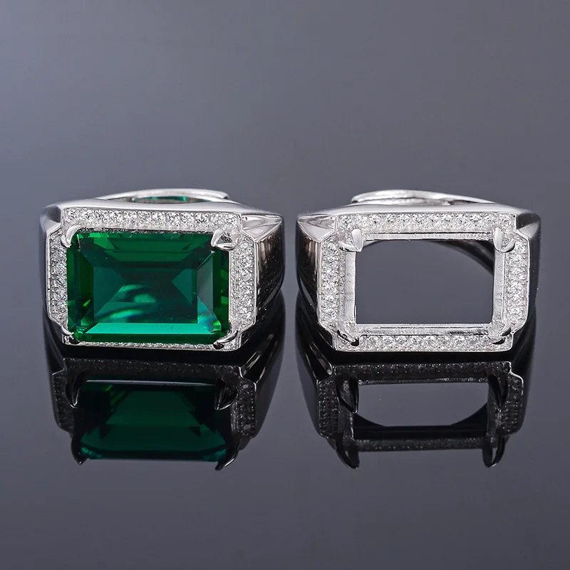 

MeiBaPJ 10*14 Real Natural Crystal Men Ring or Empty Ring Support Real 925 Sterling Silver Green Stone Fine Wedding Jewelry