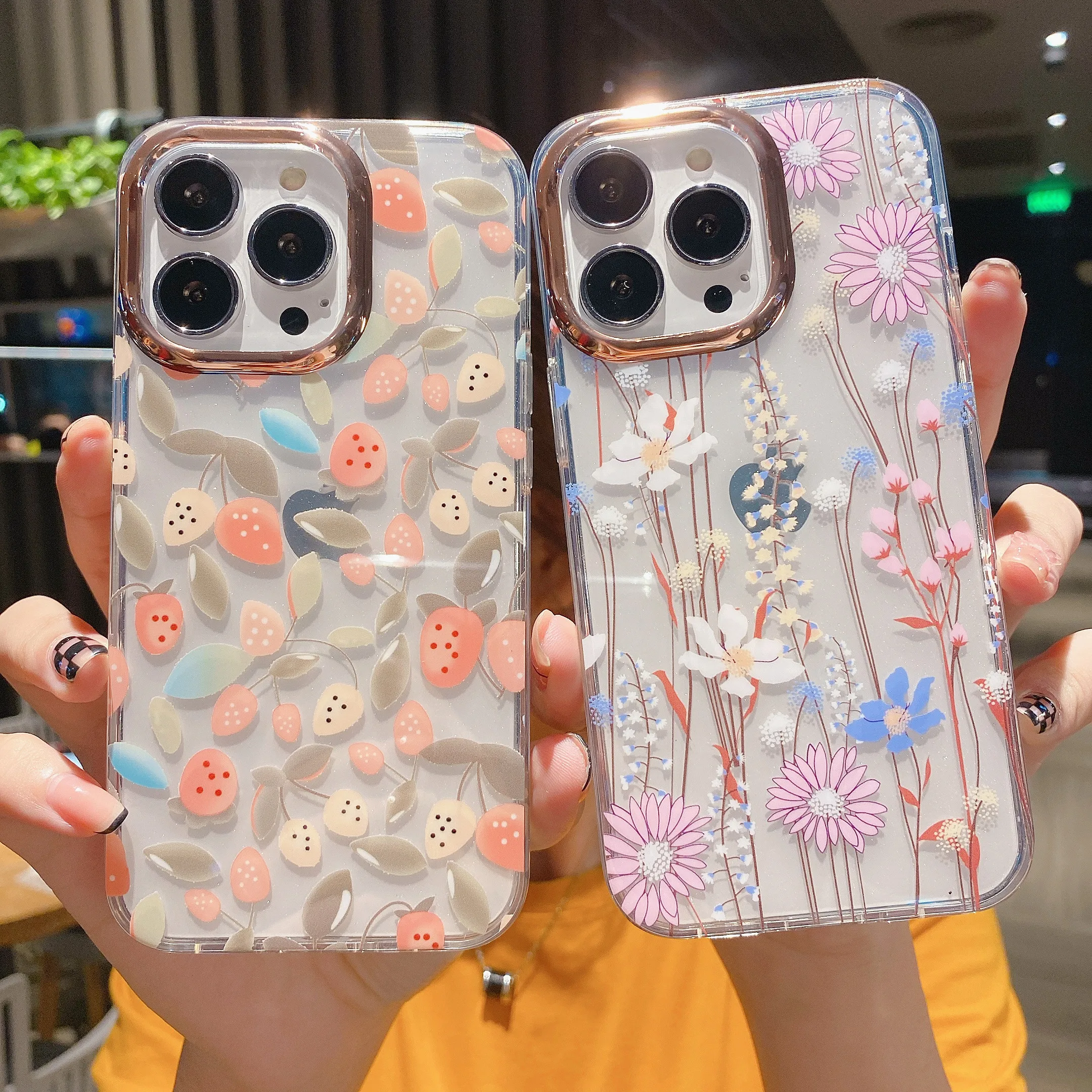 

Fashion Luxury Flower Back Cover for iPhone 14 Plus 13 Pro Max Case 12 11 Transparent Glitter TPU Floral Fundas 14ProMax 14Pro