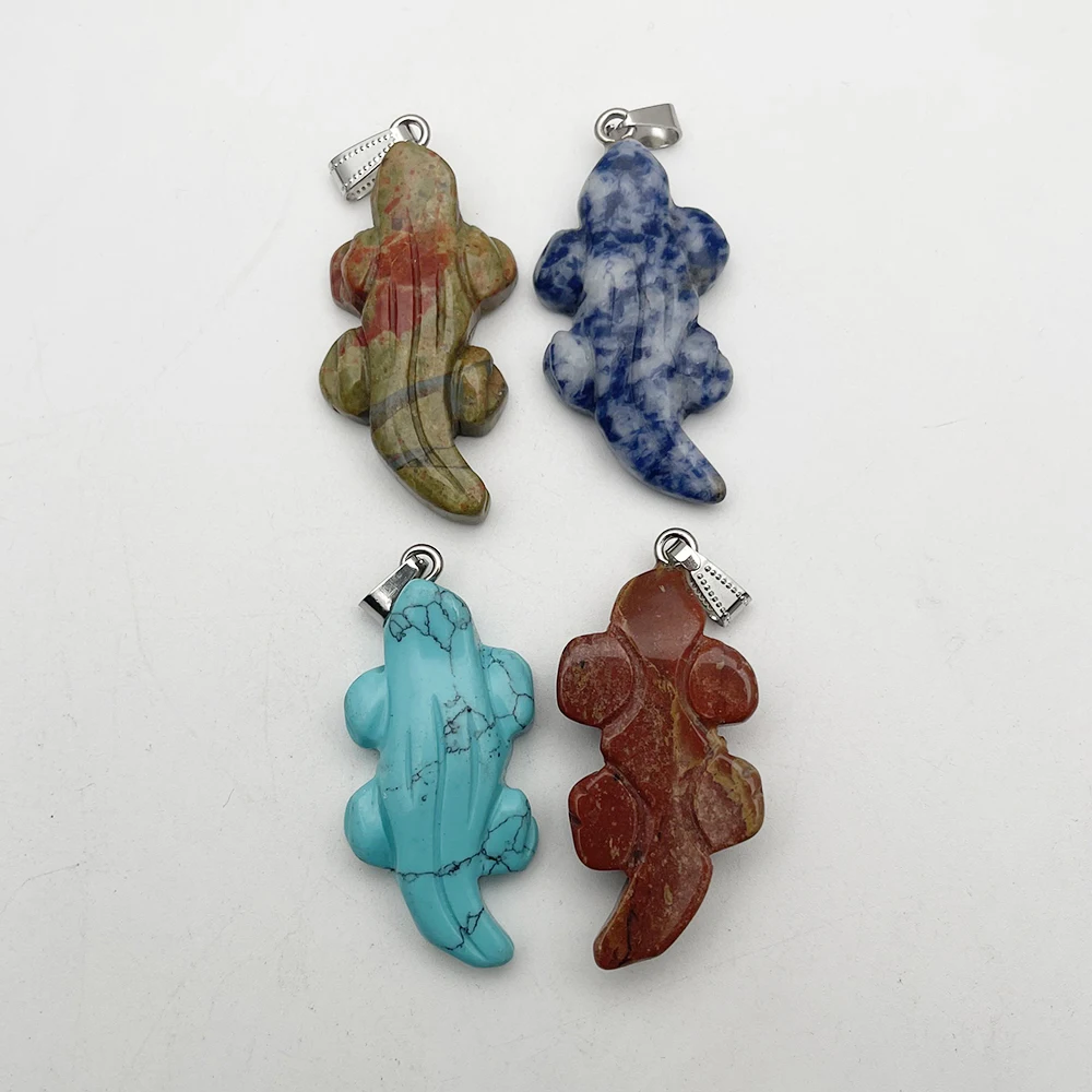 Модные смешанные подвески и ожерелья из натурального камня крокодила для