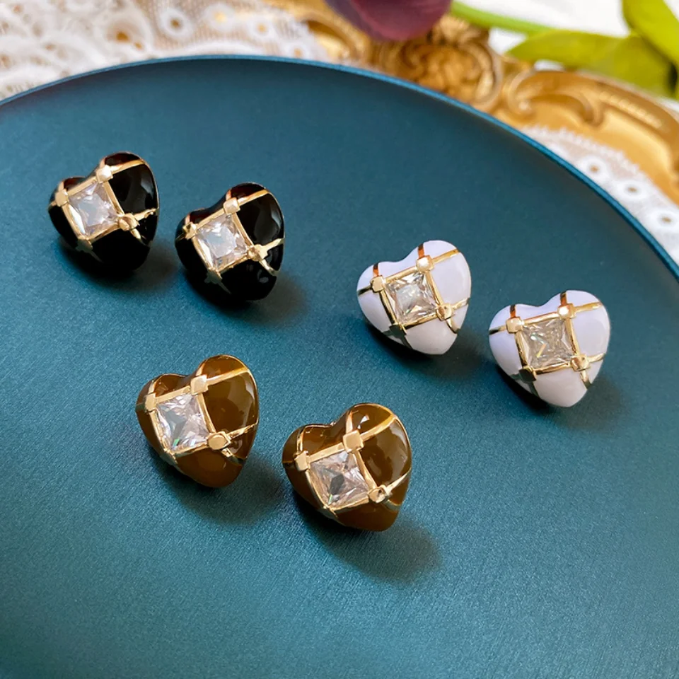 

RAKOL Heart Enamel Zirconia Stud Earrings for Women 2022 INS Trendy Korean Elegant Earring Fashion Cubic Zirconia Party Jewelry