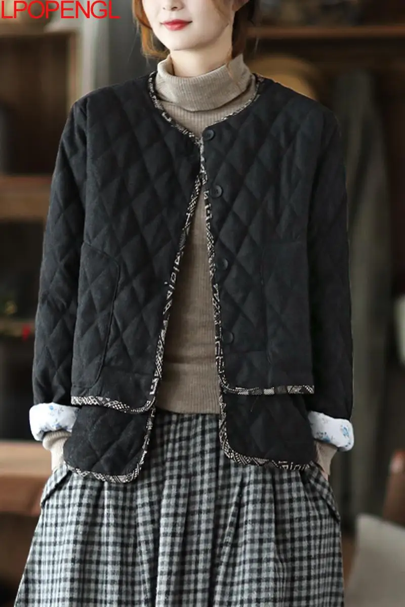 Осенне-зимняя стеганая Теплая куртка в литературном Ретро этническом стиле с