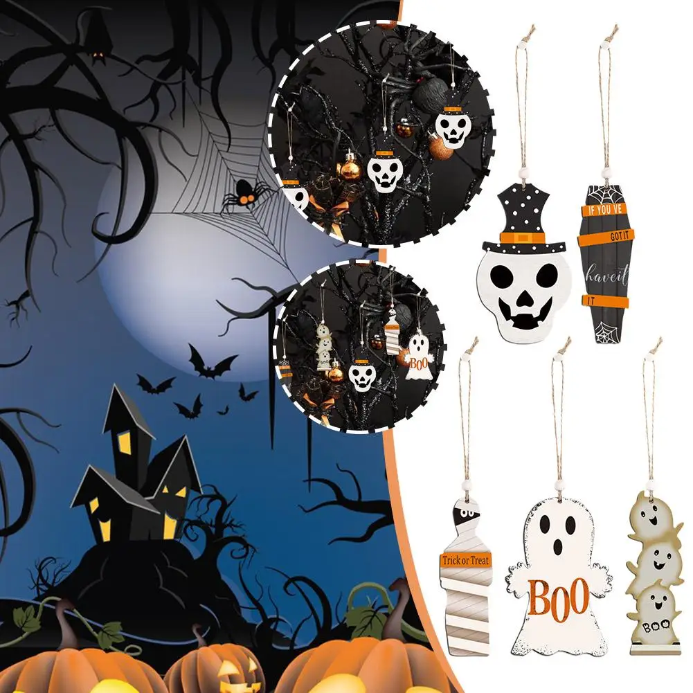 

Деревянная подвеска в виде призрака, украшение на Хэллоуин, деревянное украшение, реквизит в виде скелета, подвесное платье, Pai J3Q4