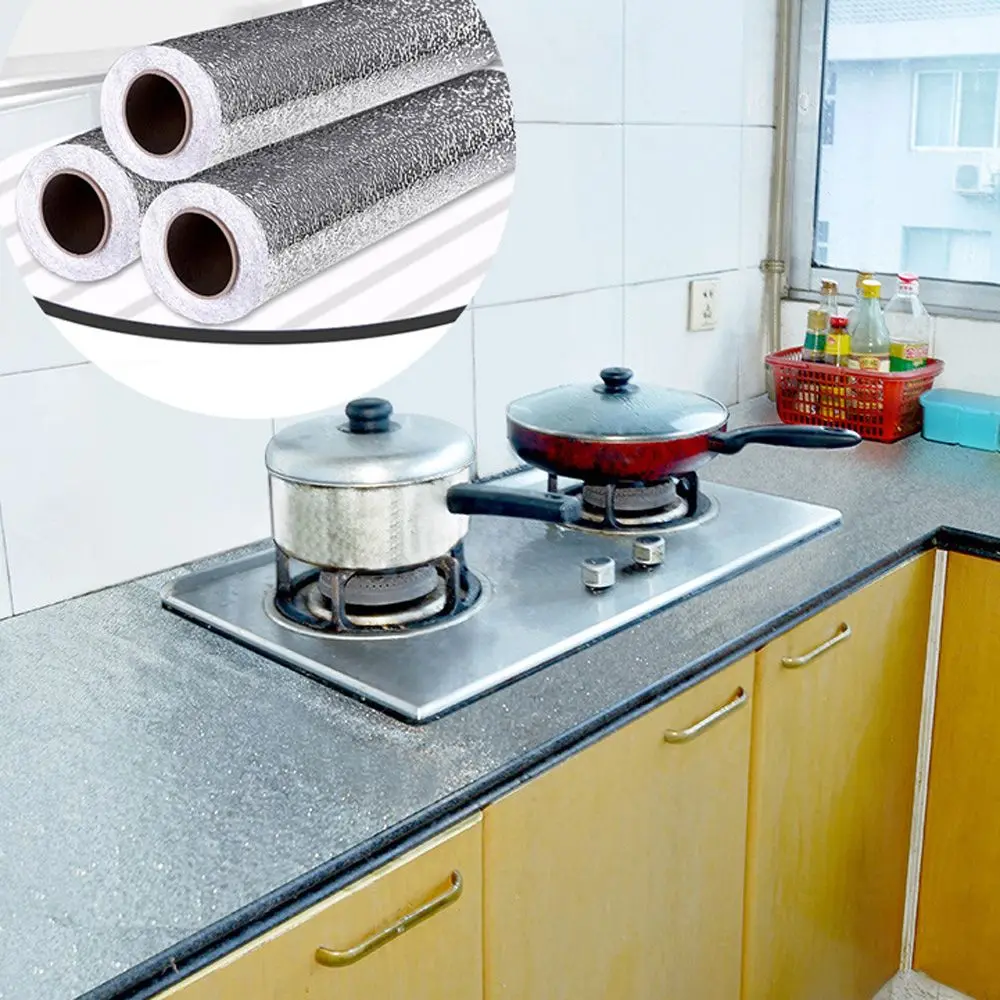 

40*100CM Kitchen Oil-proof Stickers Self Adhesive Anti-fouling High-temperature Aluminum Foil Waterproof Wallpaper Cabinet Paper