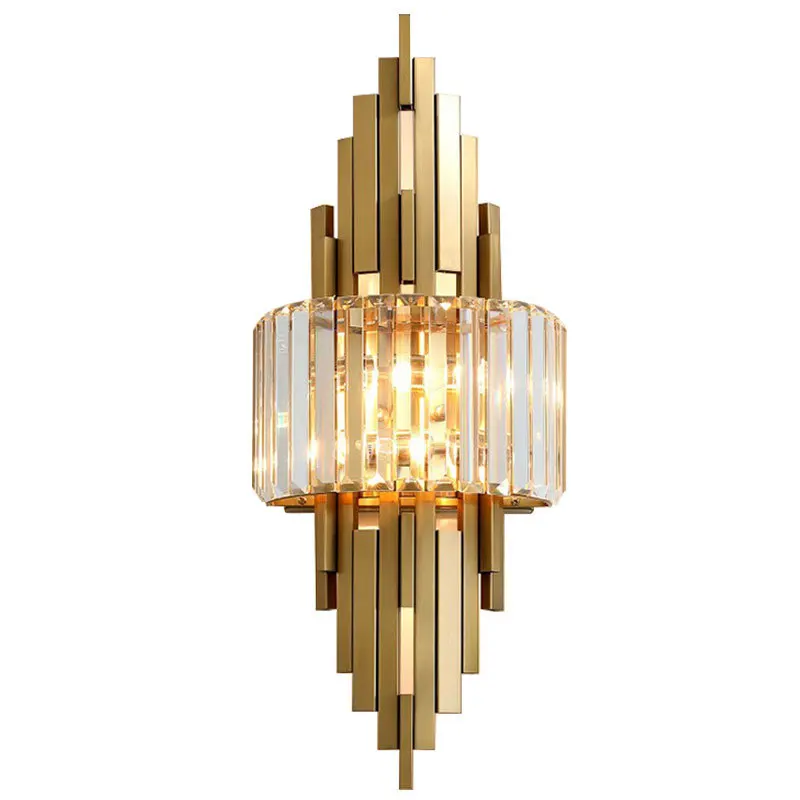

Nordic Luxury E14 LED Tricolors Titanium Plated Stainless Steel Bar Splicing K9 Crystal Wall Lamp for Bedroom Bedside Lamp