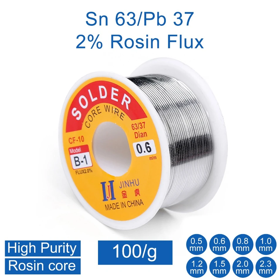 

100g Solder Wire 63/37 Tin Lead 1.2mm 2.0mm 0.5mm 0.6mm 0.8mm 1.0mm Rosin Core for Electrical repair, IC repair