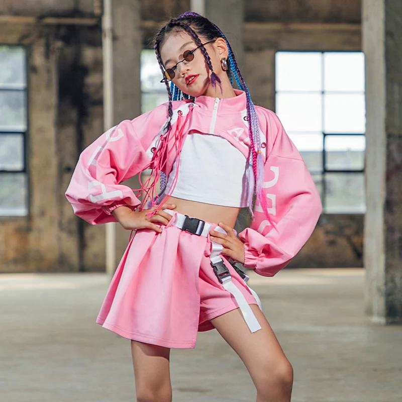 Детская одежда в стиле хип-хоп розовый красивый уличный танцевальный костюм для