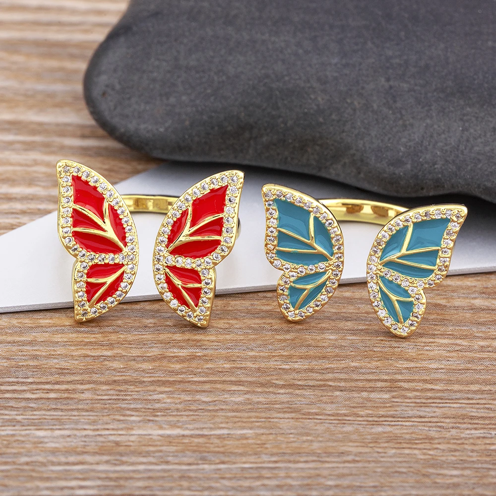 

High Quality New Style INS Butterfly Enamel Dripping Oil Glazed Geometric Ring 5 Colors for Women Party Friendship Jewelry Gift