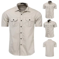 40hot men shirt solid color convenient multi pockets single breasted cargo shirts for daily wear