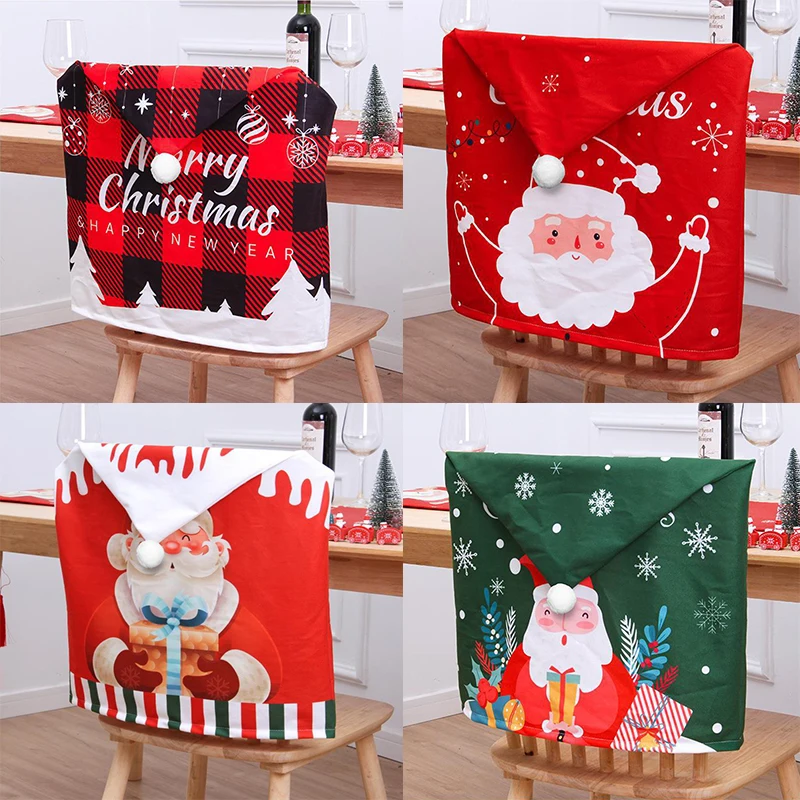 Christmas Chair Back Covers Brushed Cloth Dinner Table Red Hat Chair Decor Xmas Christmas Decorations for Home New Year 2023