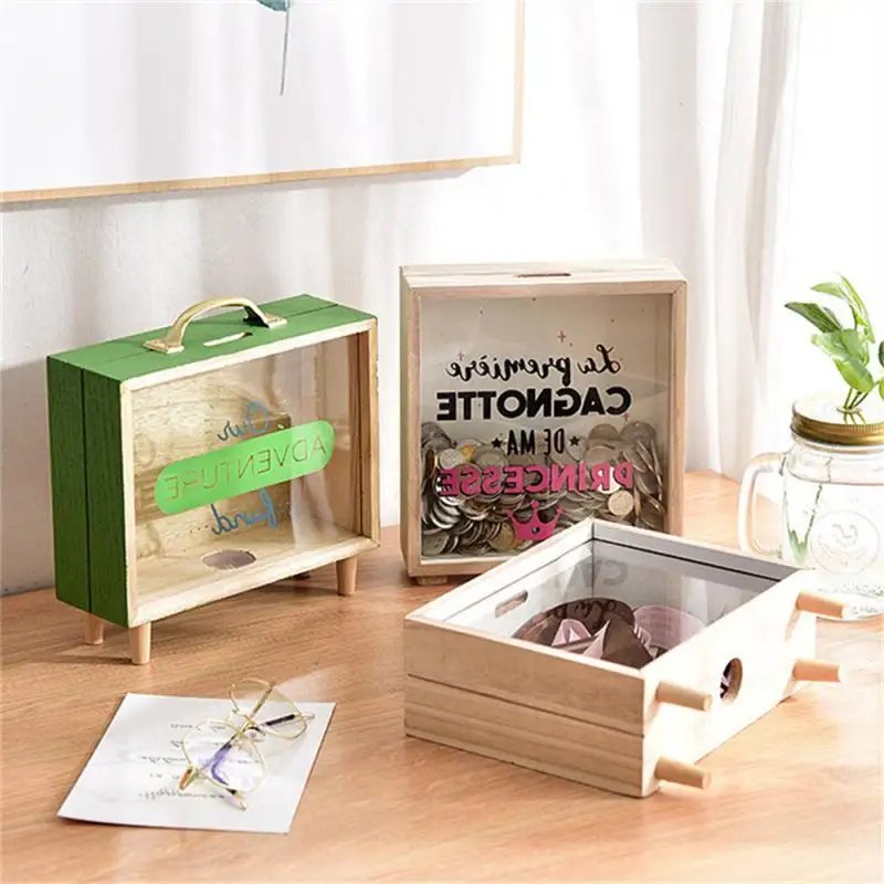 

20.5 ×7×18.5 Cm Nordic Creative Desk Decoration Wood Glass Container Simplicity Piggy Bank Storage Boxes 1pcs Stationery Gift