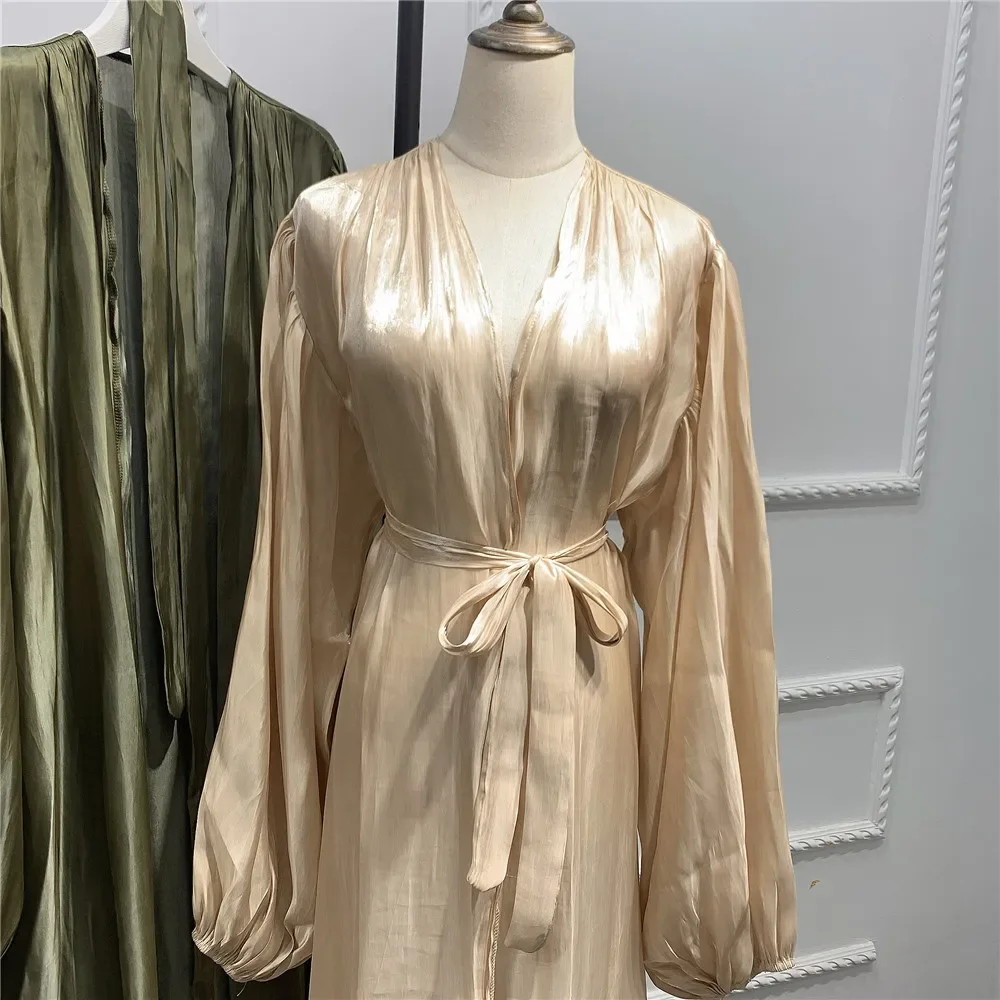 Ид Рамадан Абая атласное женское открытое кимоно кардиган платье макси кафтан