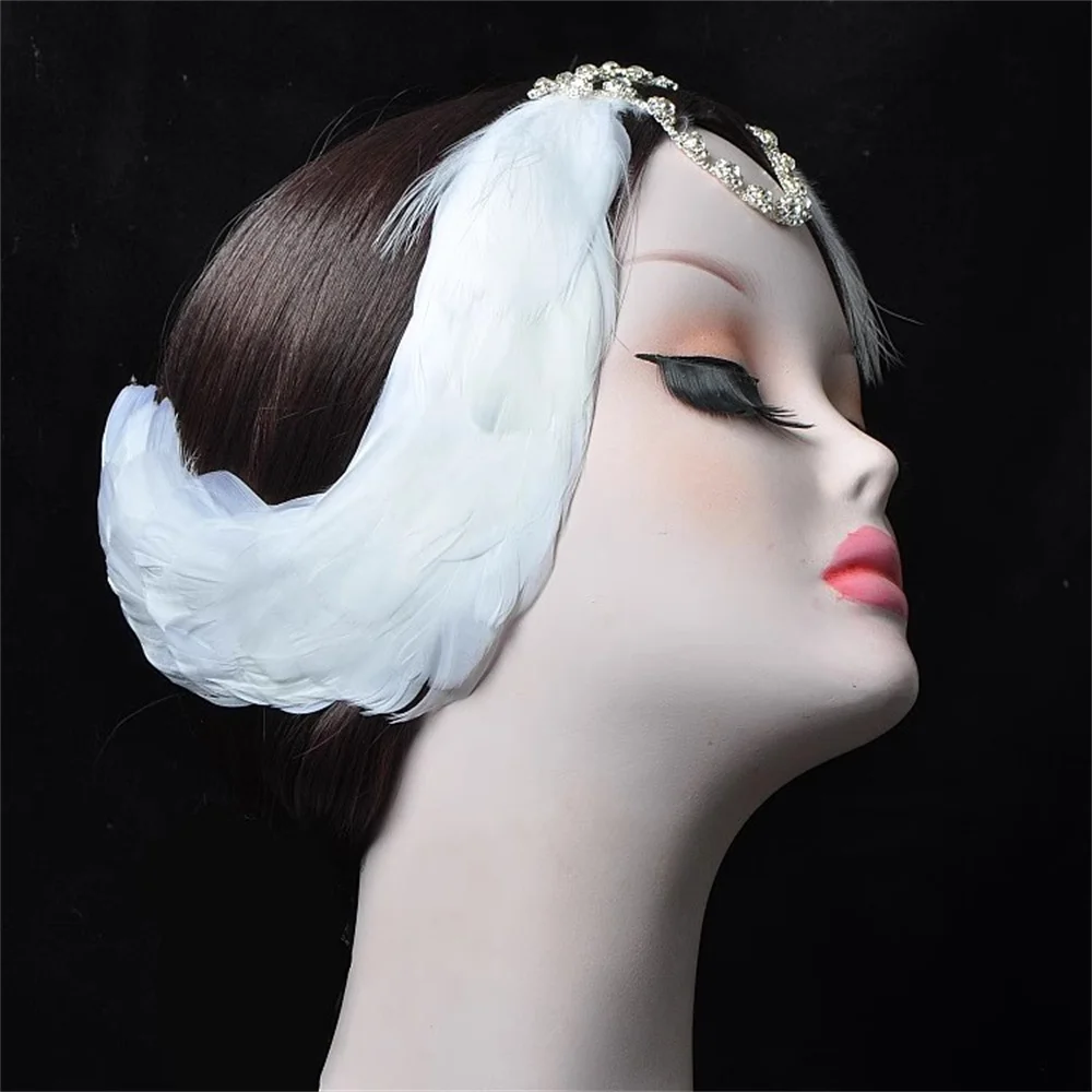 Головной убор с изображением лебедей озер белых черных волос перьев головной со