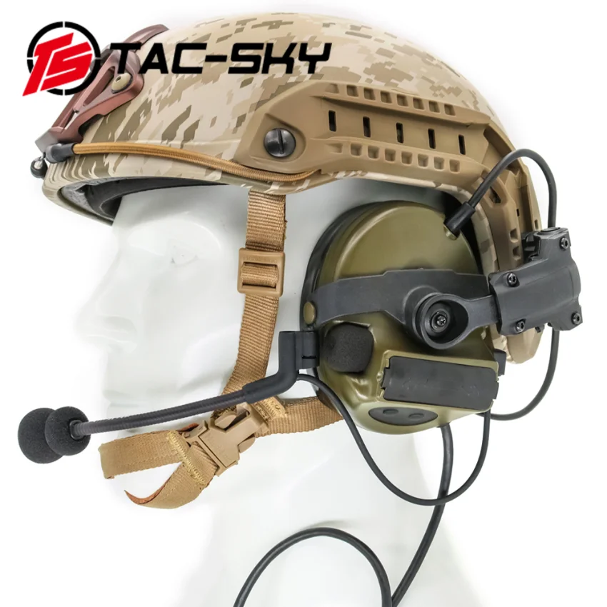 TS TAC-SKY Comtac II Helmet Rail Mount Military Hearing Protection Airsoft Tactical Headset and U94PTT for Baofeng Walkie Talkie