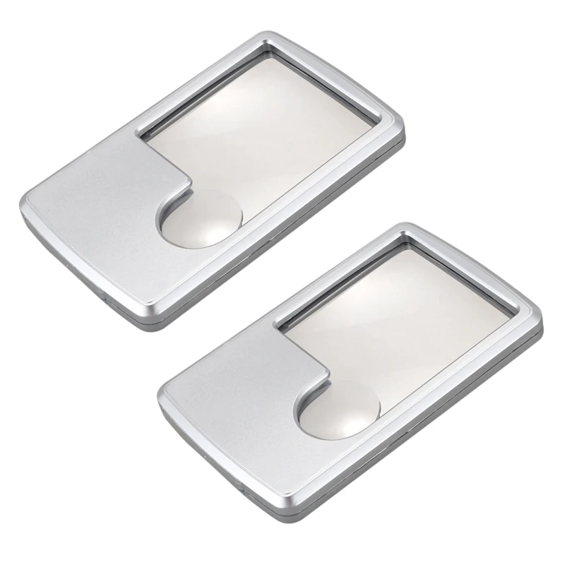 

2X Silver Tone Shell LED Illuminated Magnifying Glass Pocket Magnifier 3X 6X
