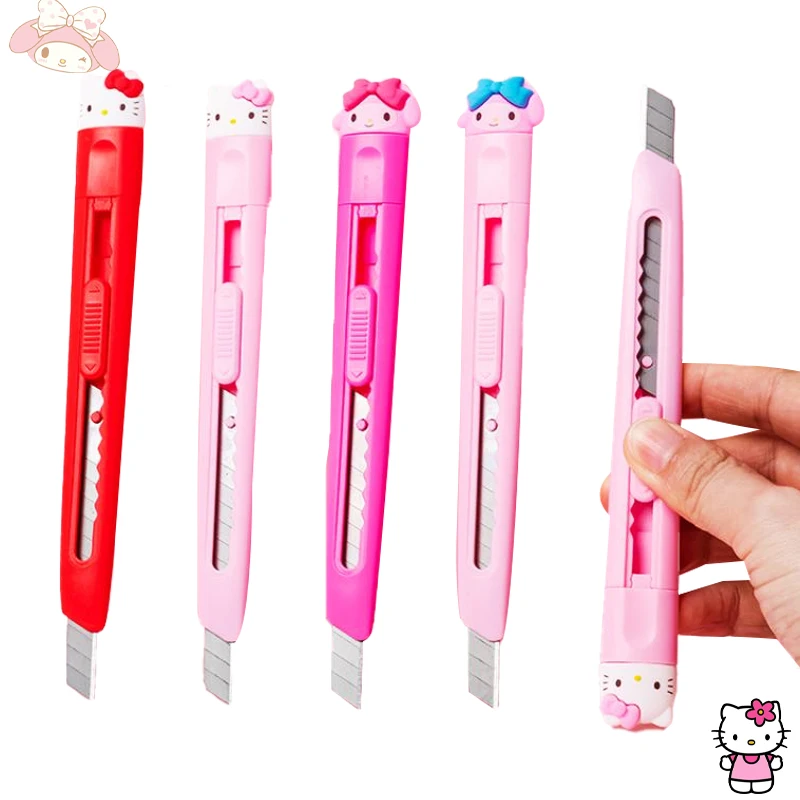 

New Kawaii Hello Kitty Utility Knife Cartoon Sanrioed Kt My Melody Light Art Knife Paper Cutter Portable Box Opener Office Tool