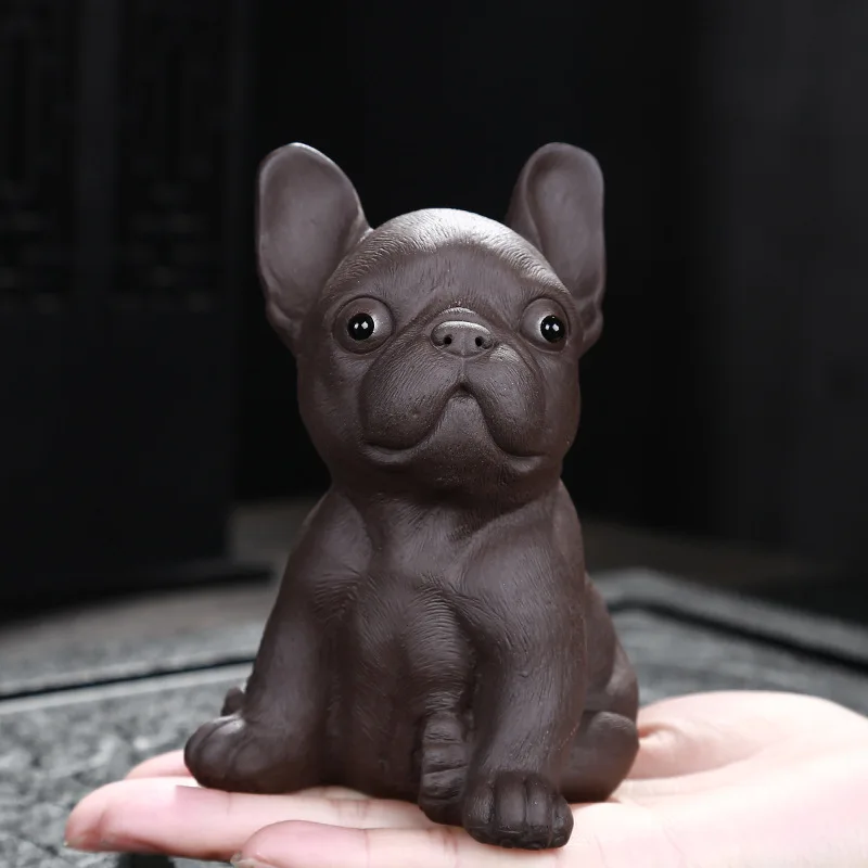 

Purple Clay Little Bulldog Exquisite Yixing Carve Tea Ceremony Accessories Cute Dog Craft Tea Pet Home Ornament Car Decoration