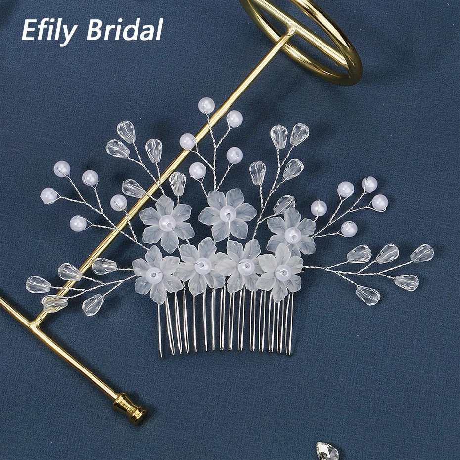 

Efily Wedding Hair Accessories Pearl Crystal Flower Bridal Hair Comb Tiara Hairpin Bride Headpiece Women Jewelry Bridesmaid Gift