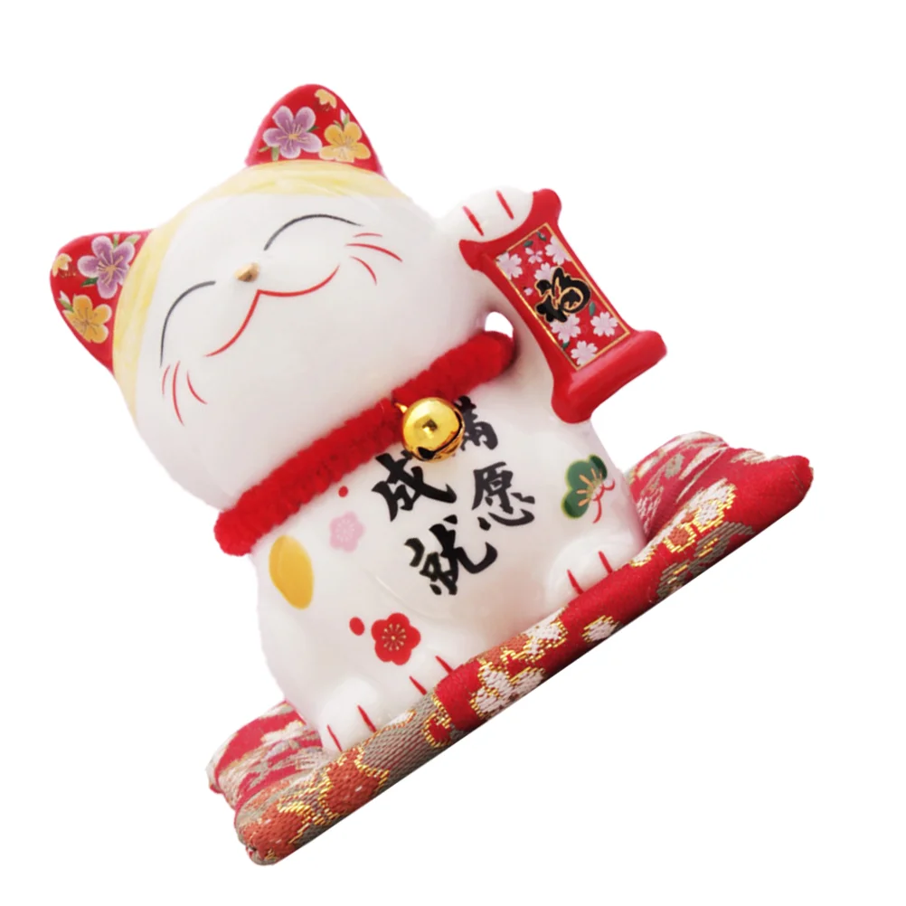 

Cat Japanese Waving Ceramic Lucky Charm Figurine Arm Charms Ornament Fortune Basin Animal Figurines Ornaments