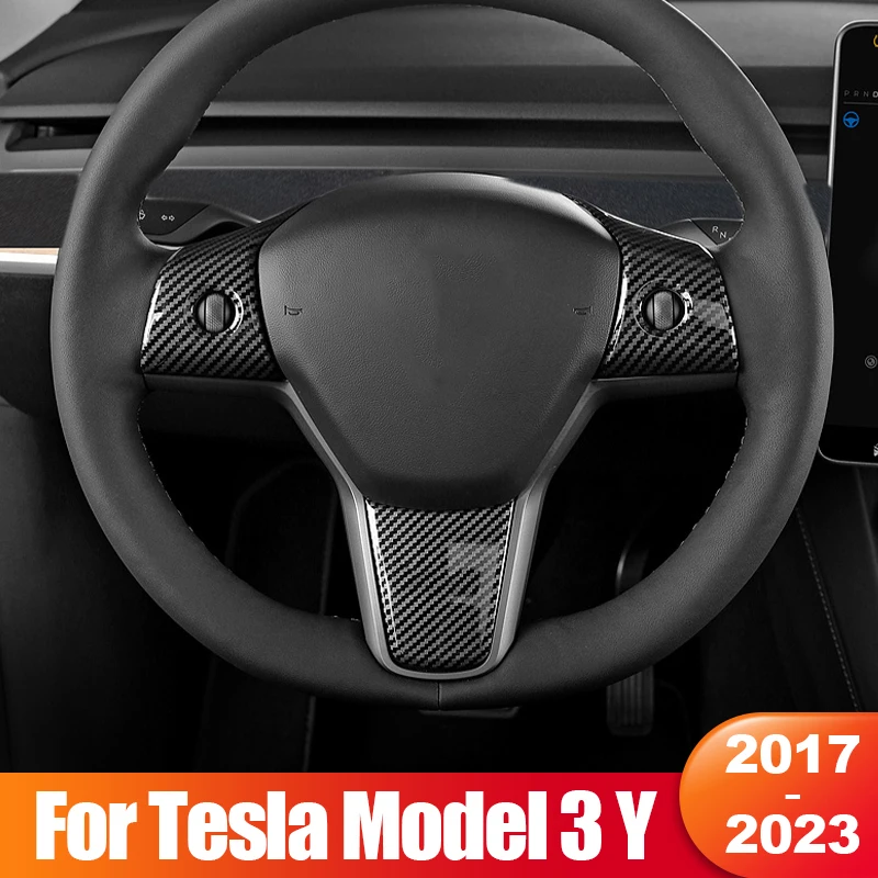 

For Tesla Model 3 Model Y 2017- 2020 2021 2022 2023 Model3 Three M3 Car Steering Wheel Trim Covers Frame Interior Accessories