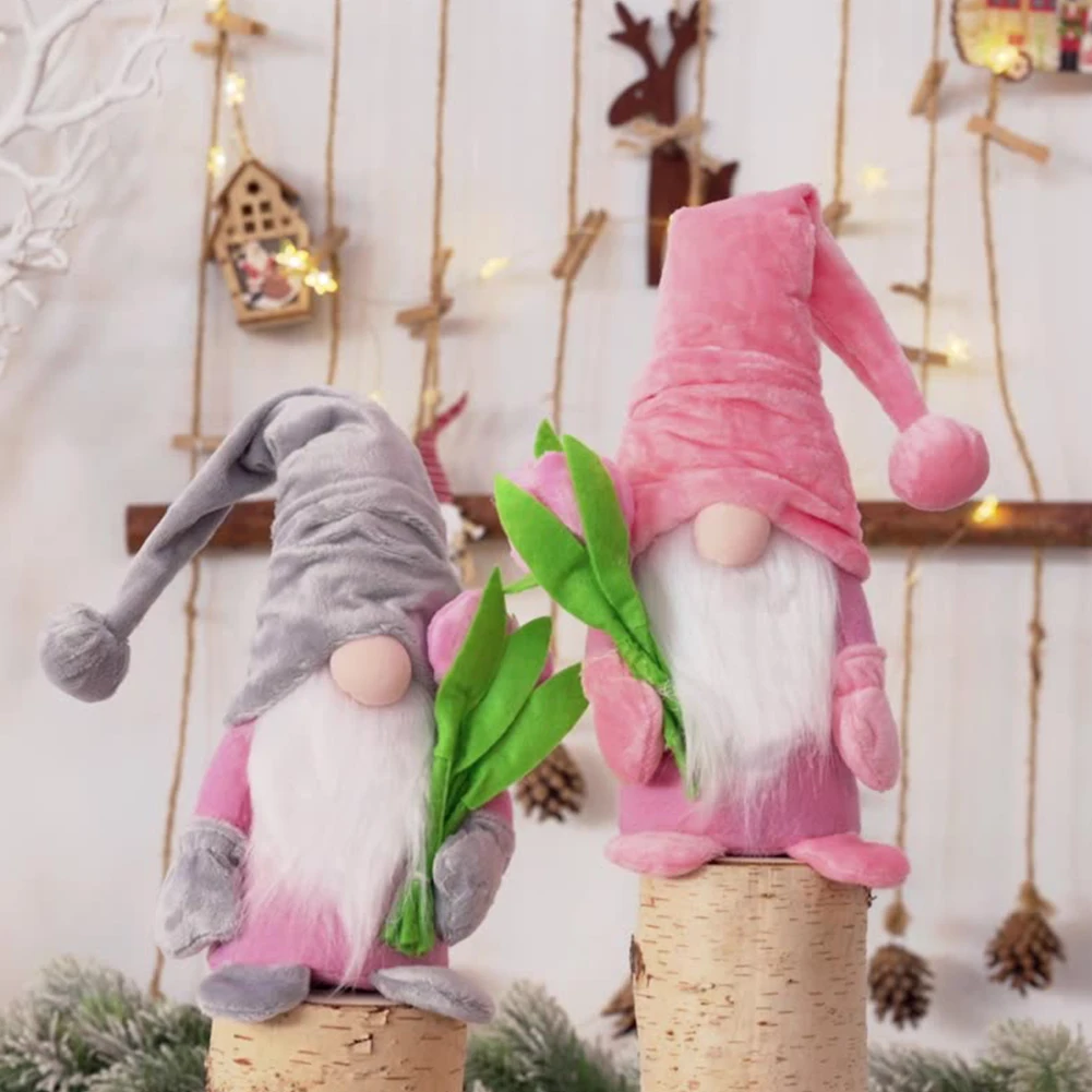 

Faceless Dwarf Doll Cute Dwarf Gnome Toy Holding Tulip Desktop Ornament For Mother's Day Gift Party Home Decor