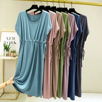 summer dress sweet dresses for women fashion drawstring elastic womens polyester short sleeve o neck casual clothes big size