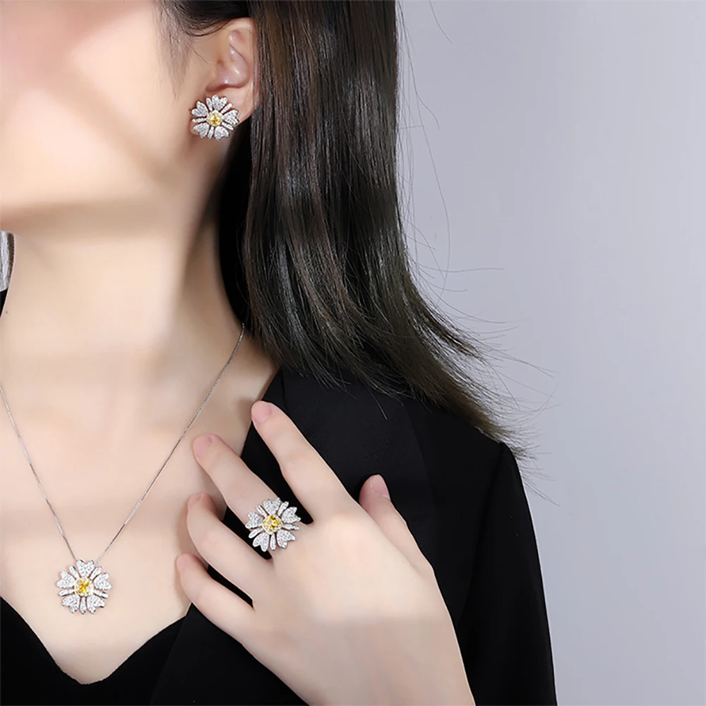 2022 тренд 5*5 мм топаз Подсолнух ожерелье с драгоценным камнем Подвесные Кольца