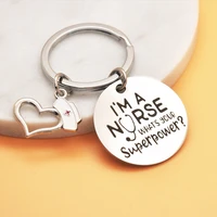 stainless steel lettering keychain nurses day gift i am a nurse whats your superpower key chain accessories