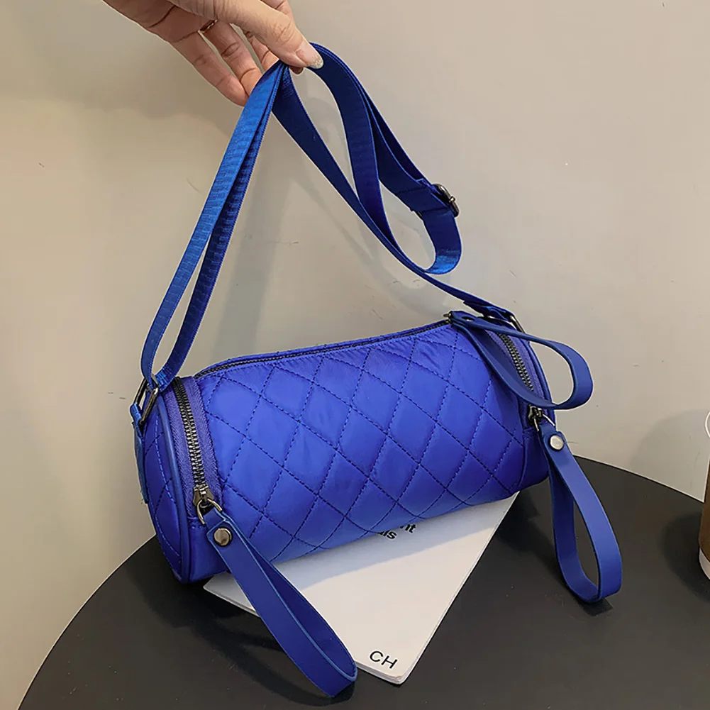 

Women Diamond Lattice Leather Cylinder Pillow Bag Multifunctional Casual Designer Shoulder Large Capacity Handbags For Woman