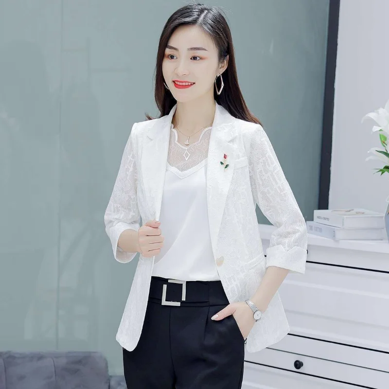 Stitching Lace Small Jacket Thin Spring and Summer 2023 Fashion Slim Temperament Business Suit Women's Summer Wear