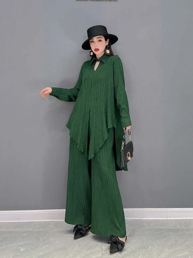 

SuperAen 2022 Spring summer New Fashion Suit Casual Striped Shirt Loose Wide Leg Pants Two Pieces