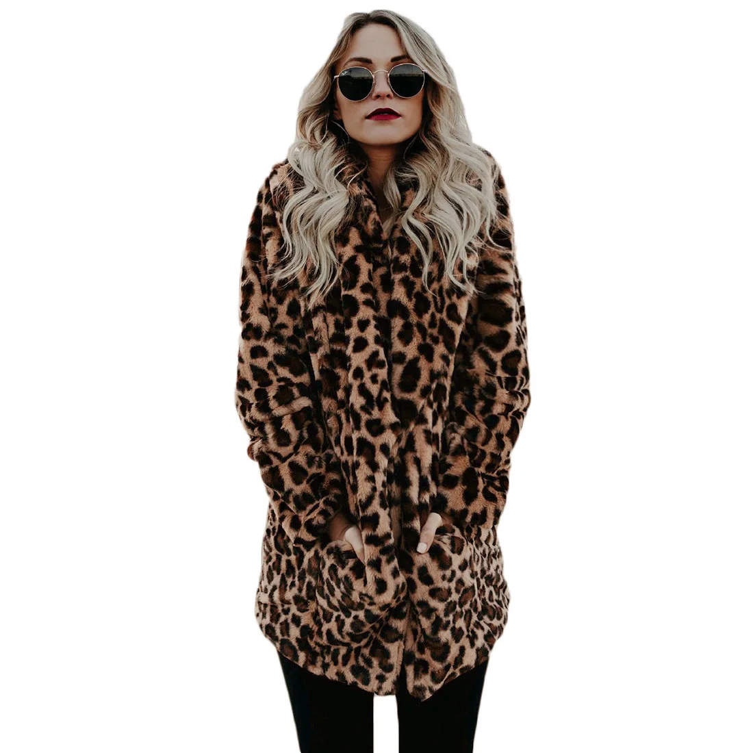 Women's Leather Fur Coat Winter Warm Fashion Leopard Artificial Fur Coat Polo Collar Jacket Women Faux Fur Coat