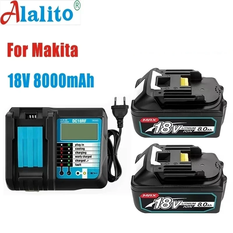 

Аккумуляторная батарея BL1860B 18 в 8000 мАч, резервная батарея для аккумуляторной дрели Makita 18VBL1860 BL1840 BL1850 с зарядным устройством DC18RF 3A