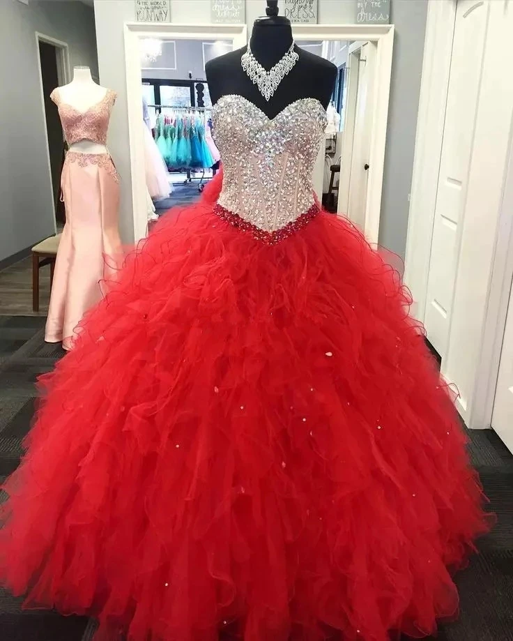 

ANGELSBRIDEP Sweetheart Ball Gown Quinceanera Dresses Vestidos De 15 Anos Sparkly Beading Crystal Organza Birthday Party Gowns